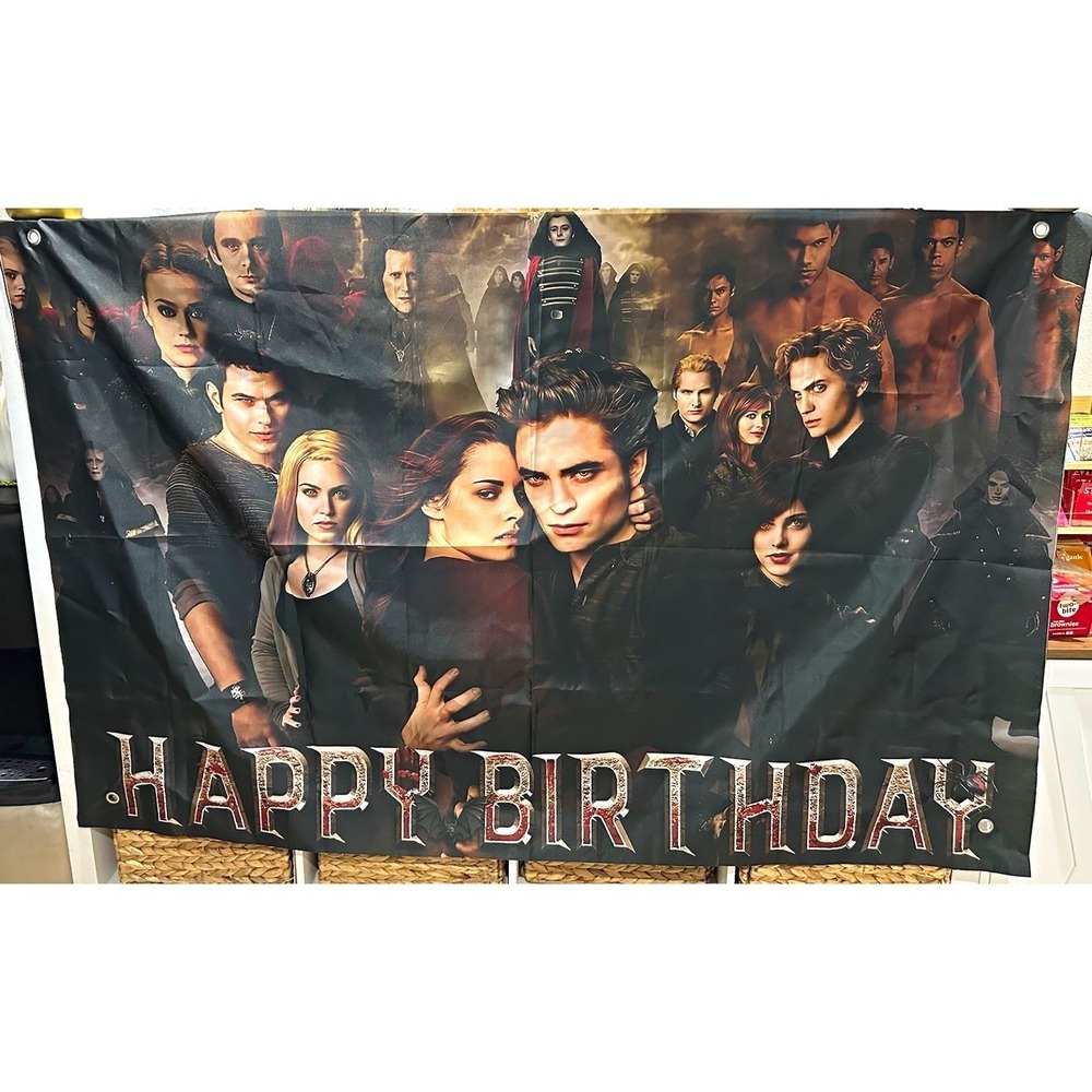 Happy Birthday Twilight Themed Fabric Party Banner Backdrop w/ Grommets